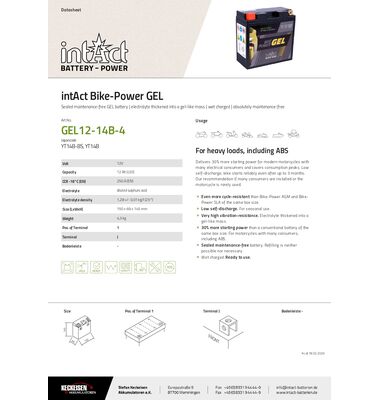 Μπαταρία Μοτοσυκλέτας YT14B-4 12AH BIKE POWER GEL | battery-expert.gr