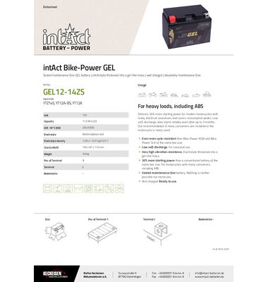 Μπαταρία Μοτοσυκλέτας YTZ14-S 11.5AH BIKE GEL | battery-expert.gr