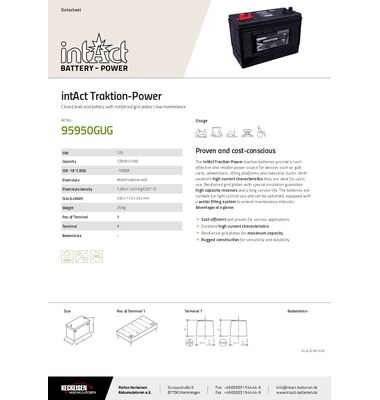 Τεχνικά χαρακτηριστικά μπαταρίας INTACT TRACTION POWER 95950 128AH 1000A CCA