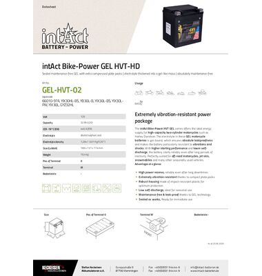 Τεχνικά χαρακτηριστικά μπαταρίας IntAct Bike-Power GEL-HVT-02 32AH 445A CCA – διαστάσεις, χωρητικότητα και προδιαγραφές