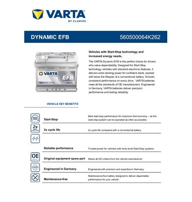 ΜΠΑΤΑΡΙΑ START STOP VARTA EFB N60 60AH / battery-expert.gr