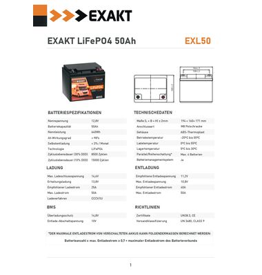 Μπαταρία Βαθιάς Εκφόρτισης Λιθίου EXAKT Lithium LifePO4 50Ah | battery-expert.gr
