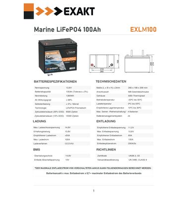 Μπαταρία Σκαφών Λιθίου Exakt Marine Lithium LifePO4 100Ah / battery-expert.gr