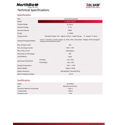 Μπαταρία Φωτοβολταικού Northbatt Λιθίου LiFePO4 5.12kWh 51.2V / battery-expert.gr