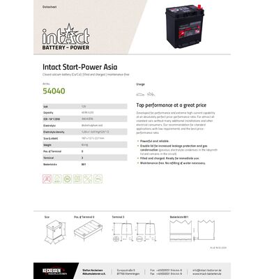 Μπαταρία Αυτοκινήτου START POWER 54040 40AH 300A CCA EN | battery-expert.gr