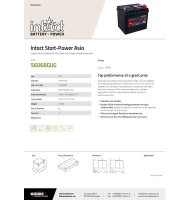 Μπαταρία Αυτοκινήτου START POWER 56068 60AH 510A | battery-expert.gr