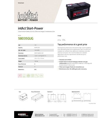 Μπαταρία Αυτοκινήτου-START POWER 58035 80AH 740A EN | battery-expert.gr
