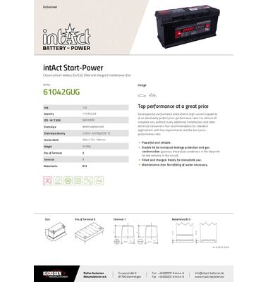 Μπαταρία Αυτοκινήτου START POWER 61042 110AH 920A | battery-expert.gr
