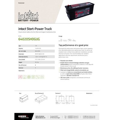 Μπαταρία Τρακτέρ-Φορτηγού START POWER 64020SHD 140AH 800A | battery-expert.gr