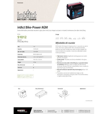 Μπαταρία Μοτοσυκλέτας YTX12-BS | battery-expert.gr