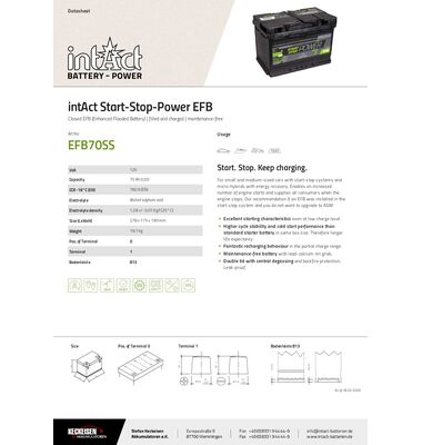 Μπαταρία START-STOP EFB70SS 70AH 760A | battery-expert.gr