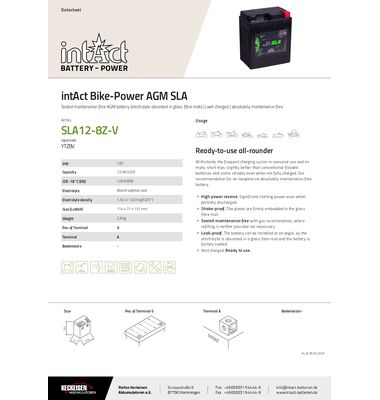 Μπαταρία Μοτοσυκλέτας Intact Bike Power SLA 12-8Z-V 7Ah 120A / www.battery-expert.gr