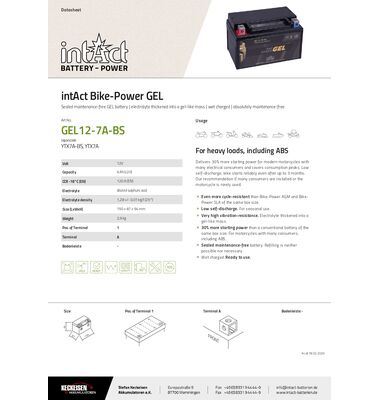 Μπαταρία Μοτοσυκλέτας intAct Gel YTX7A-BS | battery-expert.gr