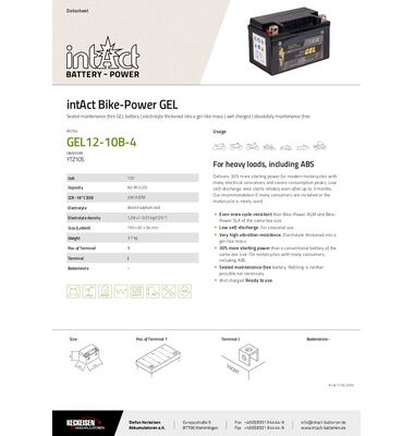 Τεχνικά χαρακτηριστικά Intact Gel Power YTYTZ10-S 8.5Ah 200A | battery-expert.gr