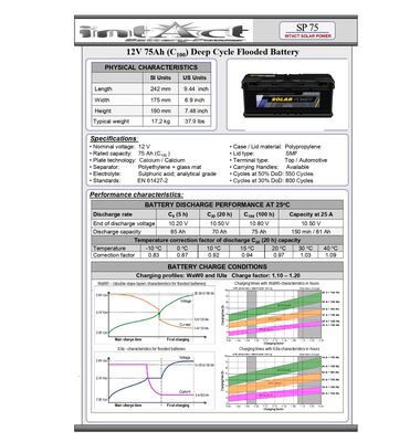 Μπαταρία Φωτοβολταικού Βαθιάς Εκφόρτισης SOLAR POWER SP75 75Ah | battery-expert.gr